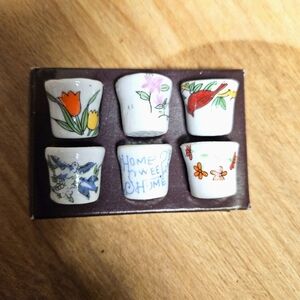 Vintage HIL Porcelain Set of 6 Hand-painted Miniature Ceramic Thimbles